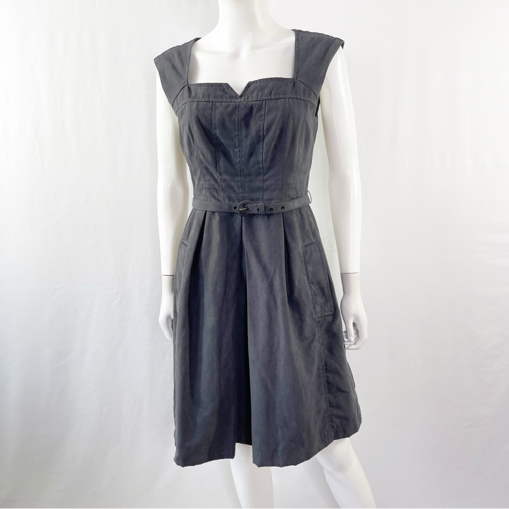 Nanette Lepore Gray Faux Suede Sleeveless Belted A-Line Dress Size 8 - Picture 1 of 12